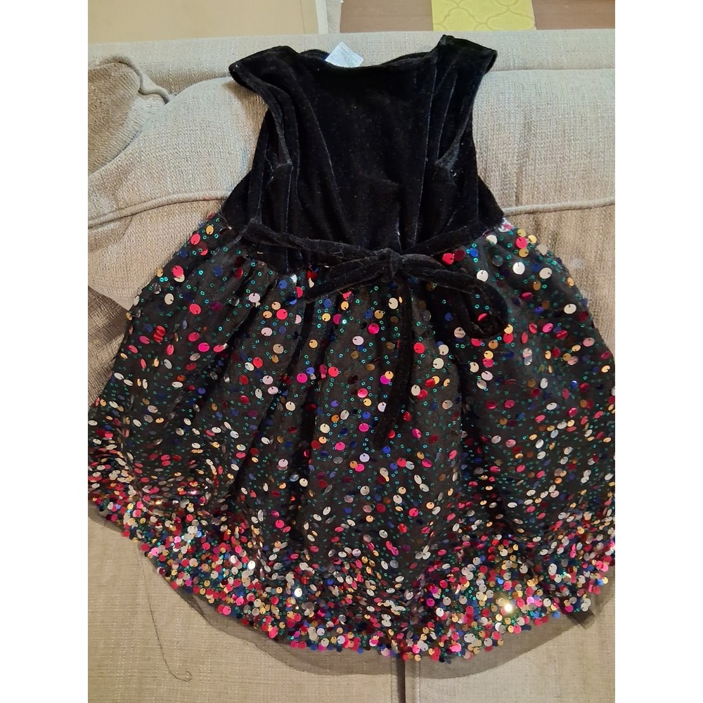 Girls‎ Christmas Dress Rainbow Sequins Black Velvet 6 VGUC